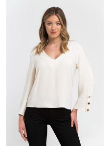Trussardi Bluzka w kolorze kremowym rozmiar: 38. Brązowe bluzki Trussardi, bez wzorów, klasyczne, bez kołnierzyka, bez ramiączek. Za 219,60 zł.