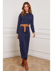 Joséfine Sukienka dzianinowa "Analog" w kolorze granatowym rozmiar: XL. Niebieskie sukienki Joséfine, xl, bez wzorów, z dzianiny, bez kołnierzyka, bez ramiączek, maxi. Za 130,99 zł.