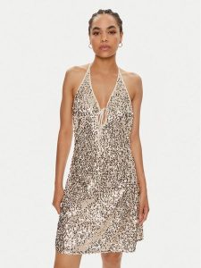 ROTATE Sukienka koktajlowa Magnolia 1126281531 Złoty Slim Fit. Żółte kombinezony Rotate, bez wzorów, z syntetyku, wizytowe, bez kołnierzyka, bez ramiączek. Za 549,99 zł.