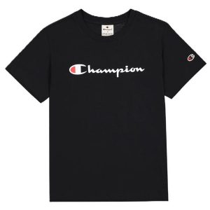 T-shirt Damski Z Bawełny Z Krótkim Rękawem. Czarne t-shirty Champion, m, bez wzorów, z bawełny, bez kołnierzyka, bez ramiączek. Za 132,99 zł.