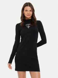 Guess Sukienka codzienna Colette Jersey V4BK04 KCDH1 Czarny Regular Fit. Czarne kombinezony Guess, xs, z aplikacjami, z bawełny, bez kołnierzyka, bez ramiączek. Za 299,99 zł.
