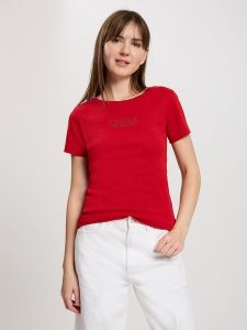 Cross Jeans Koszulka w kolorze czerwonym rozmiar: S. Czerwone bluzki Cross Jeans, s, bez wzorów, z bawełny, bez kołnierzyka, bez ramiączek. Za 48,95 zł.