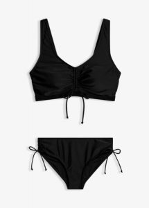 Bikini bustier (2 części) z troczkami. Czarne bikini bonprix, bez wzorów. Za 112,99 zł.