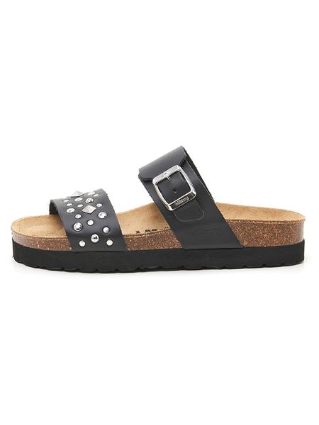 Billowy Skórzane klapki w kolorze czarnym rozmiar: 41. Czarne klapki Billowy, bez wzorów, z otwartym noskiem, bez obcasa. Za 149,31 zł.