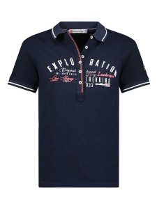 Geographical Norway Koszulka polo w kolorze granatowym rozmiar: M. Niebieskie bluzki Geographical Norway, m, bez wzorów, z bawełny, bez kołnierzyka, bez ramiączek. Za 65,85 zł.