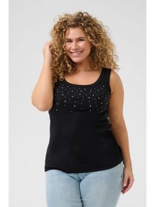 KAFFE curve Top w kolorze czarnym rozmiar: XL. Czarne topy KAFFE curve, xl, bez wzorów, bez kołnierzyka, bez ramiączek. Za 78,99 zł.