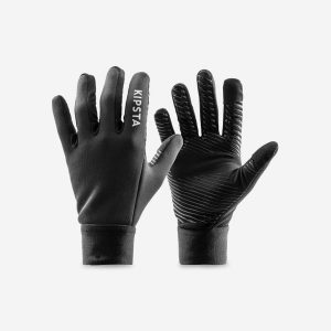 Rękawiczki piłkarskie Kipsta Keepwarm. Czarne rękawiczki KIPSTA, bez wzorów, z materiału. W wyprzedaży za 39,99 zł.