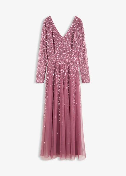 Wieczorowa sukienka maxi z cekinami. Fioletowe sukienki bonprix, bez wzorów, eleganckie, bez kołnierzyka, bez ramiączek, maxi. Za 429,99 zł.