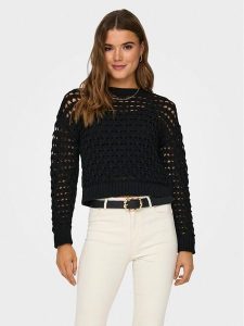 ONLY Sweter Linda 15311772 Czarny Regular Fit. Czarne swetry klasyczne ONLY, xl, z syntetyku, bez kołnierzyka. Za 89,99 zł.