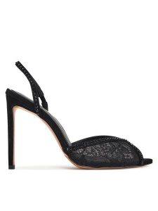 Eva Minge Sandały ROSE-SLT85016-208 Czarny. Czarne sandały Eva Minge, bez wzorów, z materiału, bez obcasa, na szpilce, bez zapięcia. Za 429,99 zł.