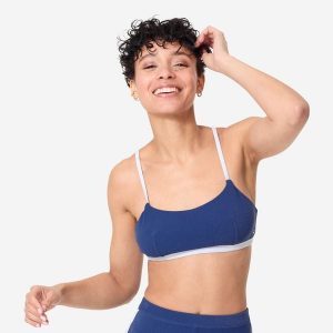 Góra kostiumu kąpielowego damska Decathlon Katy. Niebieskie bikini OLAIAN, bez wzorów. W wyprzedaży za 49,99 zł.