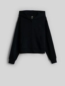 4F Bluza dresowa regular z modalem damska - czarna XL. Czarne bluzy 4f, xl, bez wzorów, z dresówki, z kapturem. Za 199,99 zł.