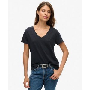 Koszulka z haftem V w slubie. Niebieskie koszulki sportowe Superdry, bez wzorów, z bawełny, bez ramiączek. Za 126,80 zł.