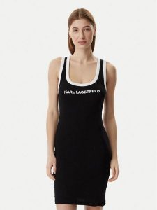 KARL LAGERFELD Sukienka codzienna B2W46087 Czarny Slim Fit. Czarne kombinezony KARL LAGERFELD, na co dzień, s, bez wzorów, z bawełny, bez kołnierzyka, bez ramiączek, proste. Za 389,99 zł.