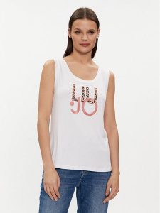 Liu Jo Top VA4117 JS360 Biały Regular Fit. Białe topy Liu Jo, s, bez wzorów, z wiskozy, bez kołnierzyka, bez ramiączek. Za 139,99 zł.