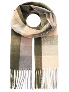 Zwillingsherz Szal w kolorze beżowo-szaro-oliwkowym rozmiar: onesize. Brązowe szaliki Zwillingsherz, bez wzorów, z materiału. Za 82,99 zł.