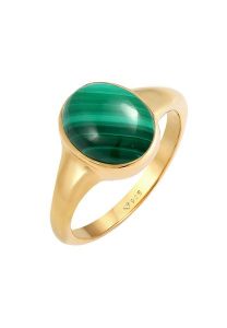 Elli PREMIUM Ladies Signet Ring Elegant Green z Malachitem 925 Sterling Silver platerowany złotem Pierścionki 1 ct Damski. Szare pierścionki Elli PREMIUM, z malachitem, pozłacane. Za 313,64 zł.