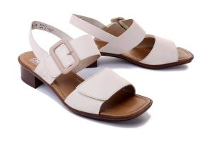 RIEKER 62663-60 beige, sandały damskie. Brązowe sandały Rieker, bez wzorów, bez obcasa, na obcasie, bez zapięcia. Za 215,92 zł.