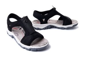 RIEKER 68864-00 black, sandały damskie. Czarne sandały Rieker, bez wzorów, bez obcasa, bez zapięcia. Za 202,93 zł.