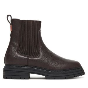 Sztyblety Tommy Hilfiger. Brązowe botki TOMMY HILFIGER, bez wzorów, bez obcasa, na płaskiej podeszwie, bez zapięcia. Za 559,99 zł.