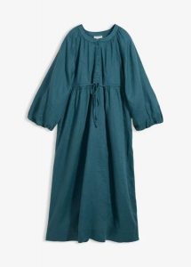 Sukienka maxi z czystego lnu. Niebieskie sukienki bonprix, na wiosnę, bez wzorów, bez kołnierzyka, bez ramiączek, maxi. Za 169,99 zł.