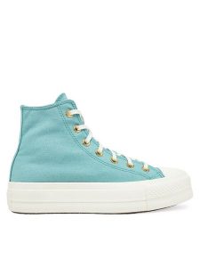 Converse Trampki Chuck Taylor All Star Lift Platform Gold A11495C Turkusowy. Niebieskie trampki Converse, bez wzorów, z materiału, bez zapięcia. Za 289,99 zł.