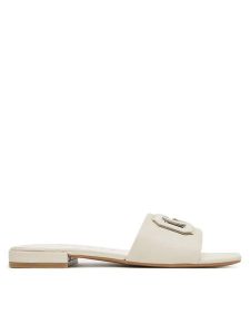 Guess Klapki FLJTAR LEA19 Écru. Białe klapki Guess, z aplikacjami, ze skóry, bez obcasa. Za 374,99 zł.