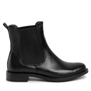 Sztyblety ECCO. Czarne botki ecco, bez wzorów, bez obcasa, na płaskiej podeszwie, bez zapięcia. Za 599,99 zł.