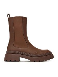 DeeZee Botki 13096-10 Brązowy. Brązowe botki DeeZee, bez wzorów, z materiału, bez obcasa, na płaskiej podeszwie, bez zapięcia. Za 179,99 zł.