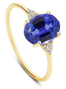 DIA DIAMONDS Pozłacany pierścionek z diamentami i tanzanitem rozmiar: 54. Niebieskie pierścionki DIA DIAMONDS, z diamentem, pozłacane. Za 195,45 zł.