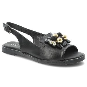 Czarne sandały Filippo, cholewka ze skóry ekologicznej zabudowany przód odkryte palce, czarne, DS7892/26. Czarne sandały Filippo, bez wzorów, ze skóry ekologicznej, bez obcasa, bez zapięcia. Za 139,00 zł.