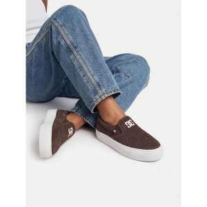 Tenisówki DC Shoes. Brązowe trampki DC Shoes, bez wzorów, bez zapięcia. Za 199,99 zł.