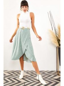 Olalook Spódnica w kolorze zielono-białym rozmiar: L. Zielone spódnice Olalook, l, bez wzorów, midi. Za 61,46 zł.