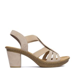 Sandały Rieker. Brązowe sandały Rieker, bez wzorów, bez obcasa, na słupku, bez zapięcia. Za 319,99 zł.