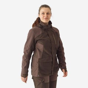 Kurtka damska Solognac 500 WTP. Brązowe kurtki SOLOGNAC, xs, bez wzorów, ze skóry, bez kaptura. Za 399,99 zł.