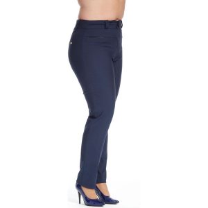 Casualowe granatowe spodnie cygaretki Bruna w kant PLUS SIZE. Chinosy Moda Size Plus Iwanek, bez wzorów, z bawełny, krótkie. W wyprzedaży za 119,90 zł.