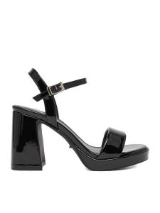 DeeZee Sandały CEO-SS22-049 Czarny. Czarne sandały DeeZee, bez wzorów, z materiału, bez obcasa, na słupku, bez zapięcia. Za 159,99 zł.