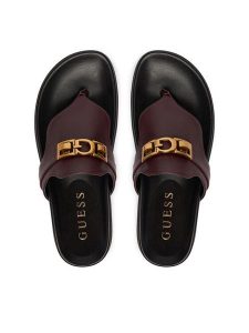Guess Japonki FLJFRR LEA03 Bordowy. Czerwone klapki Guess, z aplikacjami, ze skóry, bez obcasa. Za 494,99 zł.
