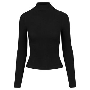 Bluzka Damska Z Długim Rękawem Z Żółwim Dekoltem. Czarne bluzki Urban Classics, xl, bez wzorów, sportowe, bez kołnierzyka, bez ramiączek. Za 104,99 zł.