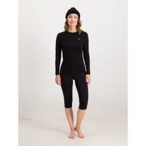 Bielizna termoaktywna narciarska damska Poederbaas koszulka + legginsy 3/4. Czarna koszule nocne POEDERBAAS, bez wzorów, z poliesteru, bez ramiączek. W wyprzedaży za 264,52 zł.