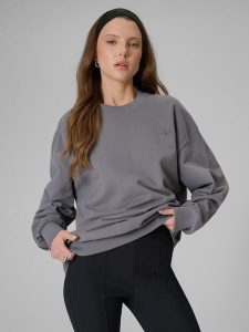 4F Bluza dresowa loose bez kaptura damska - szara XL. Szare bluzy 4f, xl, bez wzorów, z bawełny, bez kaptura. Za 159,99 zł.