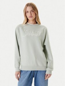 Tommy Jeans Bluza Script DW0DW21196 Zielony Regular Fit. Zielone bluzy Tommy Jeans, xl, bez wzorów, z bawełny, bez kaptura. Za 369,99 zł.
