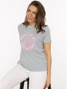 Zwillingsherz Koszulka w kolorze szaro-białym rozmiar: L. Białe bluzki Zwillingsherz, l, bez wzorów, z wiskozy, bez kołnierzyka, bez ramiączek. Za 82,99 zł.