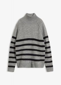 Luźny sweter z golfem. Szare swetry oversize bonprix, bez wzorów, bez ramiączek. Za 109,99 zł.