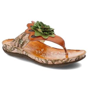 Pomarańczowe Japonki Laura Vita Modne Obuwie Damskie. Brązowe klapki LAURA VITA, bez wzorów, ze skóry, bez obcasa. Za 269,00 zł.
