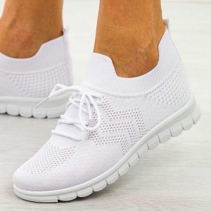 Białe sportowe buty damskie Potocki 16329. Białe buty sportowe POTOCKI, na lato, bez wzorów, z dresówki, bez zapięcia, do biegania. Za 89,00 zł.