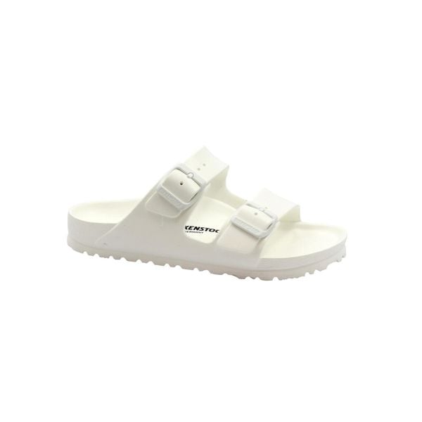 Klapki damskie Birkenstock Arizona Eva. Białe klapki Birkenstock, bez wzorów, z materiału, bez obcasa. Za 335,00 zł.