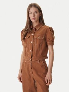 Guess Kurtka jeansowa W6GL08 W1804 Brązowy Regular Fit. Brązowe kurtki Guess, xxl, z aplikacjami, z bawełny, bez kaptura. Za 552,99 zł.