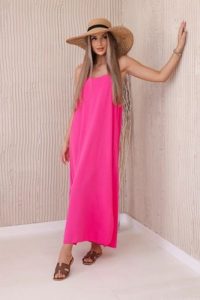 Sukienka długa na ramiączka różowa. Czerwone sukienki KESI, na co dzień, na lato, l, bez wzorów, z bawełny, eleganckie, bez kołnierzyka, bez ramiączek, maxi, proste. Za 121,29 zł.
