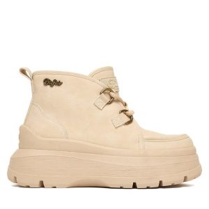 Botki Buffalo. Brązowe botki Buffalo, bez wzorów, bez obcasa, na płaskiej podeszwie, bez zapięcia. Za 399,99 zł.